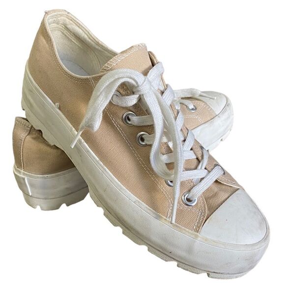 Sincerely Jules tan canvas sneakers with white rubber lug sole size 9 - Picture 6 of 9